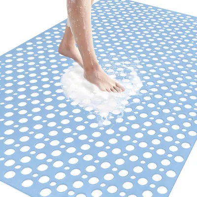 Image de Tapis antidérapant pour douche, 80x120 cm, bleu, en TPE, antidérapant, avec ventouses
