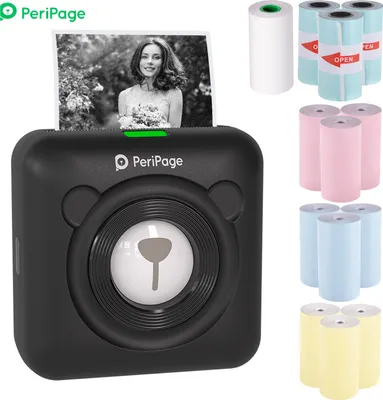 Produktbild von PeriPage Mini vrecková tlačiareň štítkov Tlačiareň štítkov Termotlačiareň papiera s pripojením Bluetooth + 9 termálnych roliek + 3 rolky lepiacej pásky 57 * 30 mm (čierna)