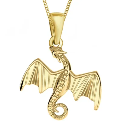 Drache Halskette mit Anhänger I Dragon Gelbgold Kette 45cm


