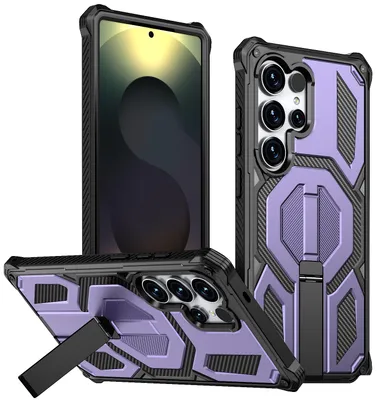 Image de Étui magnétique pour Samsung Galaxy S25 Ultra, compatible MagSafe, avec support métallique, étui antichoc de qualité militaire - Violet