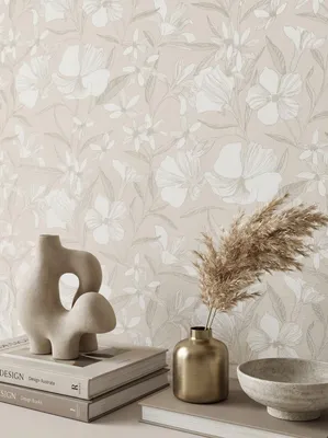 Newroom Vliestapete Melmova Hellbraun Blumen, Wohnbeispiel