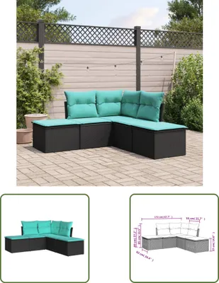 Produktbild von The Living Store 5-tlg. Garten-Sofagarnitur mit Kissen Schwarz Poly Rattan