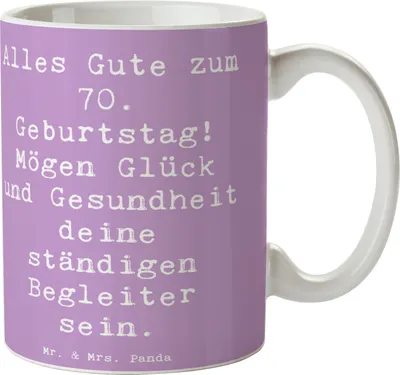 Produktbild von Mr. & Mrs. Panda Kaffeebecher Spruch 70. Geburtstag Glück und Gesundheit - Lavendeltraum - Geschenk, Geburtstagsgeschenk, schöne tasse, Feiern, Happy Birthday, Teetasse