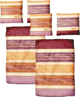 Produktbild von Baumwolle Bettwäsche Streifen Orange Lila 135x200 80x80cm: 4 tlg.
