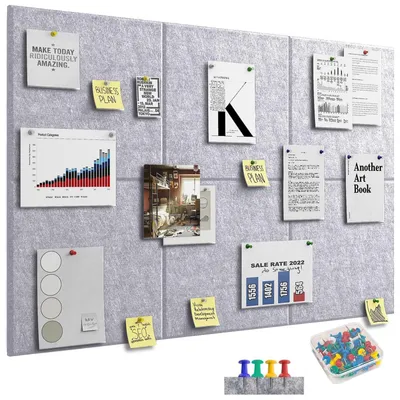 Productafbeelding van Prikbord Vilt 30 x 30 cm - 6 Stuks - 40 Punaises - Wanddecoratie - Memobord Thuis/Kantoor - Organisatie en Inspiratie