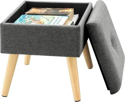 Image de Pouf rembourré gris avec espace de rangement 32 x 32 x 36,5 cm