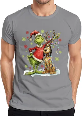 Produktbild von Grinch Weihnachten Rentier Lichterkette Schneeflocken Geschenk Herren T-Shirt, Grau, L