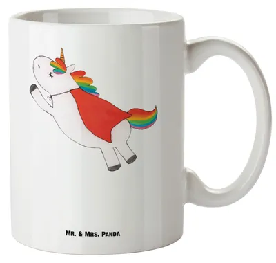 Produktbild von Mr. & Mrs. Panda Teebecher Einhorn Geburtstag - Weiß - Geschenk, Held, Riesenkaffeetasse, Superheld, Kaffeepott, Große Teetasse, tasse mit henkel, weisse, Deko, Haferl