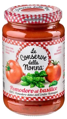 Produktbild von Le Conserve della Nonna Sugo Pomodoro al Basilico, mit Basilikum 370 ml.