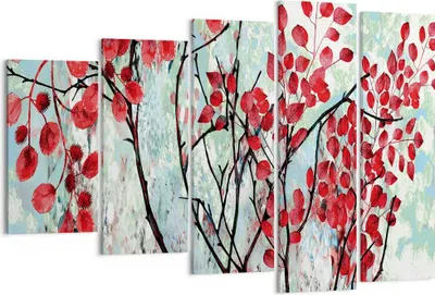 Produktbild von Bild auf Leinwand - Leinwandbild - 5 Teile - Rot Blätter Zweige - 150x100cm - Wand Bild - Wanddeko - Wandbilder - Leinwanddruck - Bilder - Wanddekoration - Leinwand bilder - Wandbild - EG150x100-4508