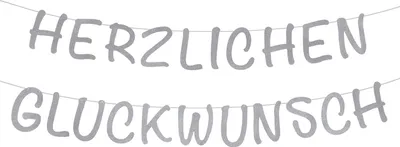 Produktbild von Oblique Unique Herzlichen Glückwunsch Girlande Banner Glitzernd für Geburtstag Jubiläum Hochzeit Dekoration - silber