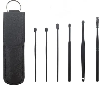 Produktbild von Ohrreiniger 6 in 1 Ohrenreiniger Set aus Edelstahl mit Aufbewahrungstasche Ohrenschmalz Entferner für Kinder und Erwachsene Unisex Schwarz
