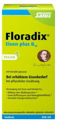 Produktbild von Floradix Eisen plus B12 vegan Tonikum bei erhöhtem Eisenbedarf, 250 ml Lösung