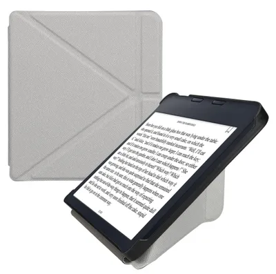 Produktbild von kwmobile Schutzhülle für Kobo Libra 2 Hülle - Kunstleder Case - eReader Klapphülle mit Auto Sleep Funktion - Cover mit Ständer - Silber