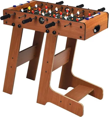 Imagen del producto de Mesa de futbolín plegable, incluye 2 pelotas y 18 figuras de juego. Mesa de futbolín de madera resistente, ideal para niños y adultos, perfecta para salas de juegos, fiestas. Color: madera