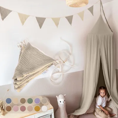 Produktbild von Handgemachte Wimpelkette für Kinderzimmer aus Musselin Baumwolle