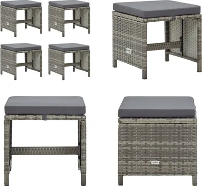 Produktbild von vidaXL Gartenhocker 4 Stk. mit Sitzkissen Poly Rattan Grau - Fußhocker - Fußbank - Fußbänke - Fußstütze