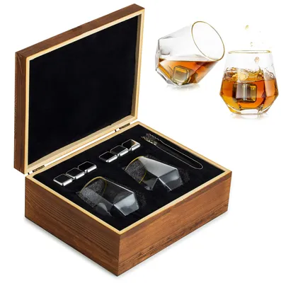 Image de Coffret de pierres à whisky en verre – Ensemble de whisky personnalisé pour hommes
