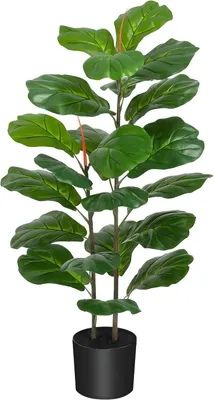 Productafbeelding van Kunstplant Ficus lyrata, 99 cm – Realistische kunstplant met bladeren van de Ficus lyrata, inclusief zwarte pot – Geschikt voor binnen en buiten – Groen