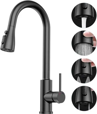 Obrázek produktu pro Kuchyňská baterie s výsuvnou sprchovou hlavicí - SREWOHS PRO, kuchyňská baterie s vysokým tlakem, otočná o 360°, jednopáková, s 4 funkcemi sprchy