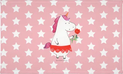 Produktbild von Mr. & Mrs. Panda gesichtshandtuch Einhorn Dame - Rot Pastell - Geschenk, Baumwollhandtuch, Bachelor, Handtuch, Flauschtuch, frottee, Trennung, Frau, Einhörner, Lady