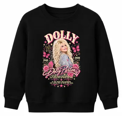 Produktbild von Dolly Parton In Loving Memory 1946 2026 Country RIP Kinder Sweatshirt Pullover, Schwarz, 152