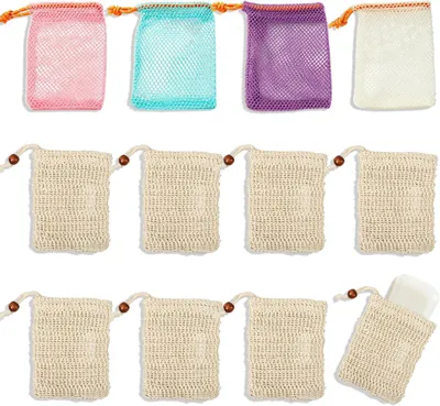 Produktbild von Seifensäckchen Nylon 12 Stück, 14 x 9 cm, mit Zugband, für Dusche und Reise