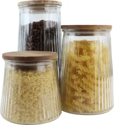 Produktbild von OTIX Vorratsgläser aus Glas mit Deckel Süßigkeiten-Set aus 3 Acacia Wood Verschiedene Größen SIRIUS