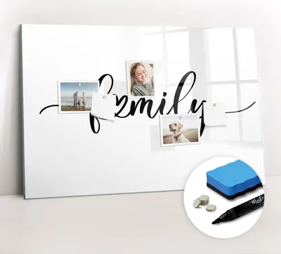 Produktbild von Magnetpinnwand Memoboard - Zubehörsatz - Schwarzer Marker + Schwamm + Magnete - 90 x 60 cm - Familieninschrift