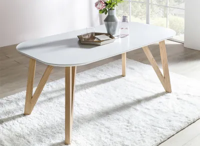 Produktbild von SalesFever Esstisch skandinavisches Design | Gestell Holz massive Eiche | Tischplatte MDF weiß lackiert | 140x90x76 cm