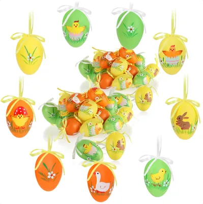 Produktbild von com-four® 36x Ostereier zum Aufhängen 6 cm - bunte Ostereier mit Blumen und Tieren - Hängedeko für den Osterstrauß