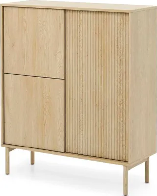 Produktbild von Highboard TAVO 104 cm eiche cremona riffeloptik push-to-open kommode holzfüße