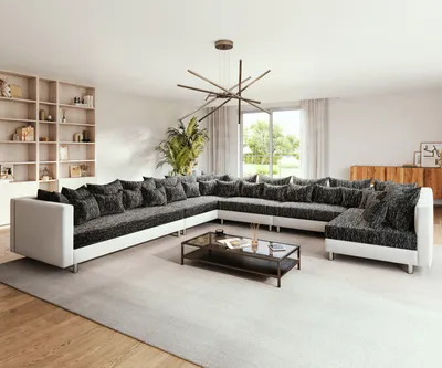 Produktbild von Couch Clovis XXL Weiss Schwarz Ottomane Links Wohnlandschaft
