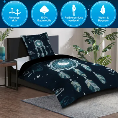 Produktbild von SANILO® Bettwäsche 135x200 cm, 100% feinste Baumwolle, 2-teilig, Bettbezug, Kissenbezug 80x80cm -Traumfänger