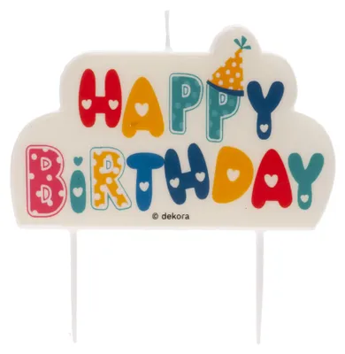 Image de Bougie d'anniversaire Happy Birthday en couleur pour décorer le gâteau d'anniversaire, 10x6cm