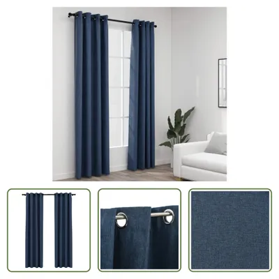 Produktbild von The Living Store Verdunkelungsvorhänge Ösen Leinenoptik 2 Stk. Blau 140x245 cm
