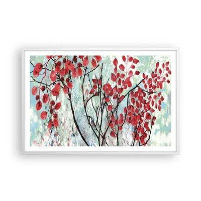 Produktbild von Gerahmtes Poster - Weißer Rahmen - Rot Blätter Zweige - 91,5x61 cm - Wand Bild - Wanddeko - Wandbilder - Kunstposter - Wandposter - Bilderrahmen - Bilder - Kunstdruck Wanddekoration - P2WAA91x61-4508