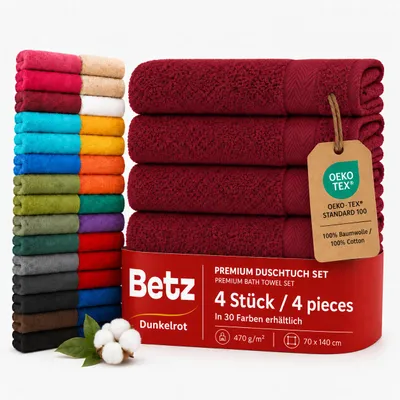 Immagine prodotto di Betz, set di 4 asciugamani da doccia 70 x 140 cm PREMIUM, 100% cotone, telo da mare Colore: rosso scuro, Immagine generata dall'IA