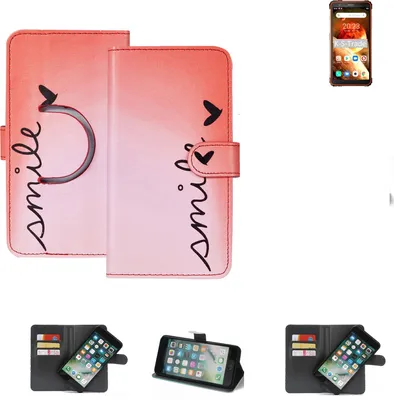 Produktbild von K-S-Trade Schutzhülle Handyhülle kompatibel mit Blackview BV6600 Hülle cover bookstyle Etui ''smile'' rot Standfunktion Kameraschutz (1Stk)