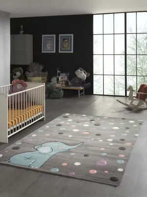 Produktbild von Kinderteppich mit Punkten in grau blau Größe - 200 x 290 cm