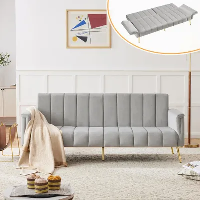 Image de Divan convertible - Canapé-lit - Divan-lit - Canapé d'appoint - Divan convertible - Tissu velours - 5 positions d'angle réglables
