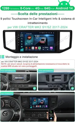 Immagine prodotto di Autoradio Android 14 per auto, lettore multimediale da 10,1 pollici con navigatore GPS, Bluetooth e CarPlay wireless