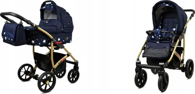 Produktbild von BabyLux® Largo | 2in1 Kinderwagen Set | Navy Blue Star | Kombikinderwagen | Kinderwagenset | Bug