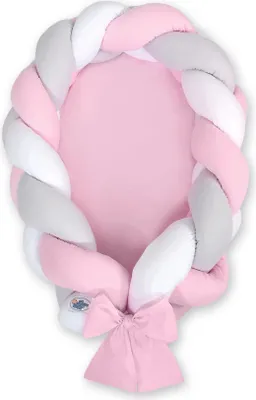 Image de Lit pour bébé tressé 2 en 1 blanc gris rose