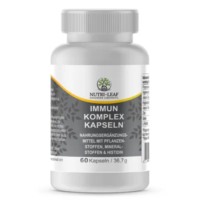 Produktbild von Immun Komplex mit Vitamin C Zink Selen Echinacea Ingwer und Hagebutte 613 mg Immunsystem Support Kapseln | NUTRI-LEAF