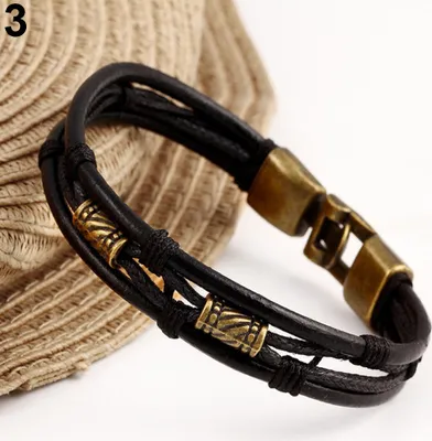 Produktbild von Vintage Herren Damen Kunstleder Mehrschichtiges Armband Armreif Schmuck-Schwarz1