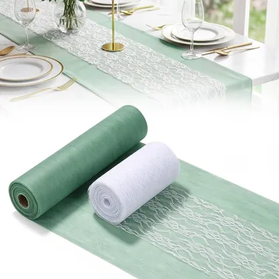 Produktbild von Tischdeko Set Eukalyptus Grün Tischläufer Spitzenband Hochzeit DIY