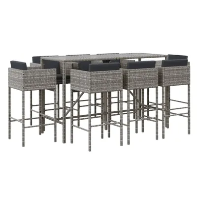 Produktbild von vidaXL 9-tlg. Gartenbar-Set mit Kissen Grau Poly Rattan