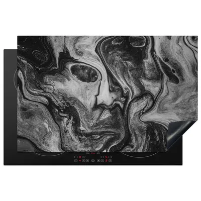 Produktbild von KitchenYeah© Herdabdeckplatte Schwarz - Granit - Weiß - Stein , 80x52cm, Küche Deko, Glaskeramikkochfeld Herdabdeckung, Abdeckplatte fùr Kochfeld