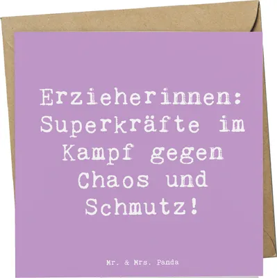 Produktbild von Mr. & Mrs. Panda Glückwunschkarte Spruch Superheldin Erzieherin - Lavendeltraum - Geschenk, Kita, Superkräfte, Fantasie, Beruf, Berufe, Klappkarte, anlasskarte, faltkarte